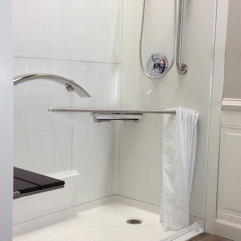 Caregiver Showering System Includes Telescopic/Pivoting Rod and Curtain ...