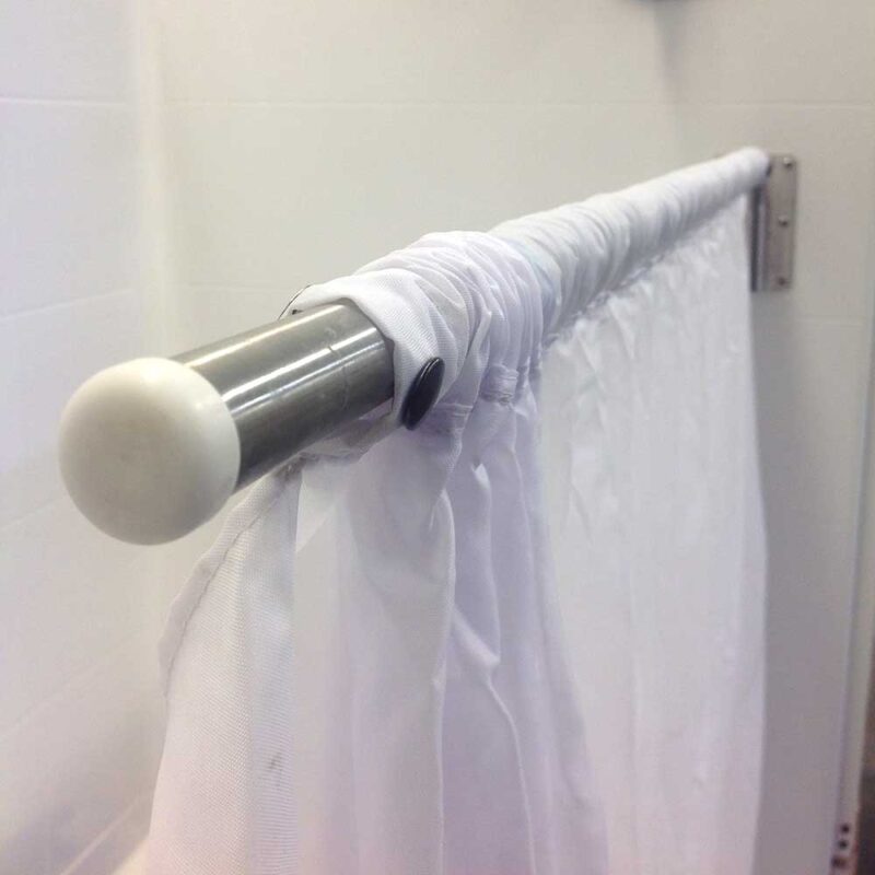 Caregiver Showering System Includes Telescopic/Pivoting Rod and Curtain